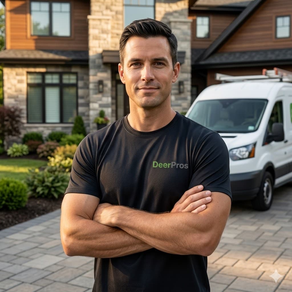 Deer Pros technician standing by service truck